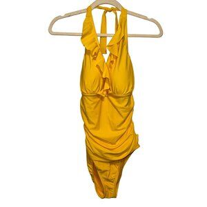 Yellow Ellen Tracy Ruffled Halter One-Piece Swimsuit Size 10 Womens